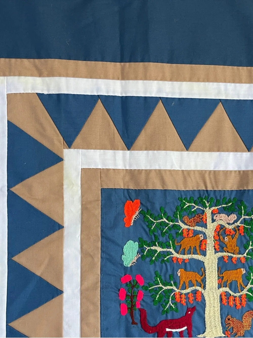 Vtg Hmong Thailand Story Cloth 36 x 38 Forest Jungle Animal Watering Hole Blue